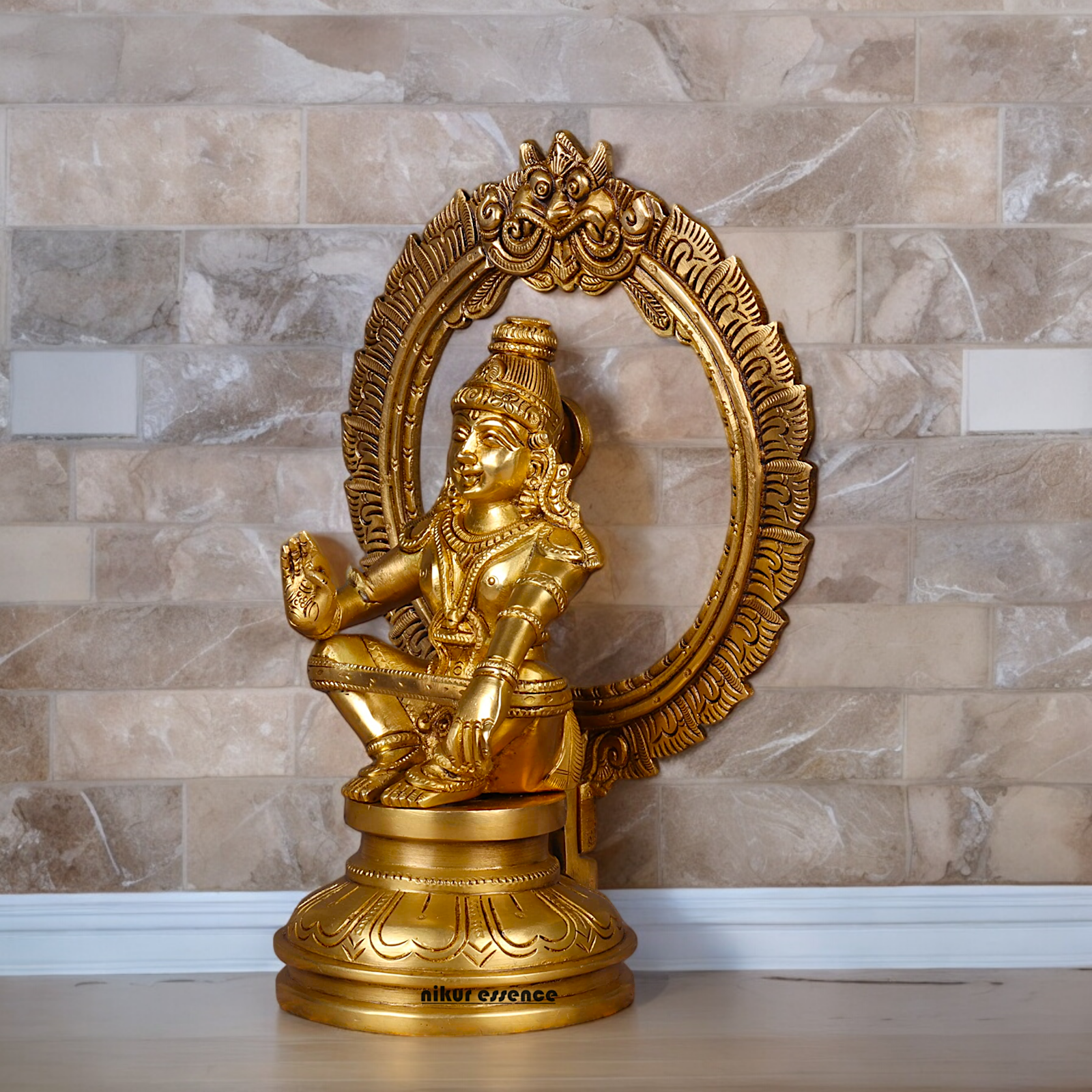 Large Brass ayyappa Swami statue by Nikur Essence - 26.4 cm Nikuressence