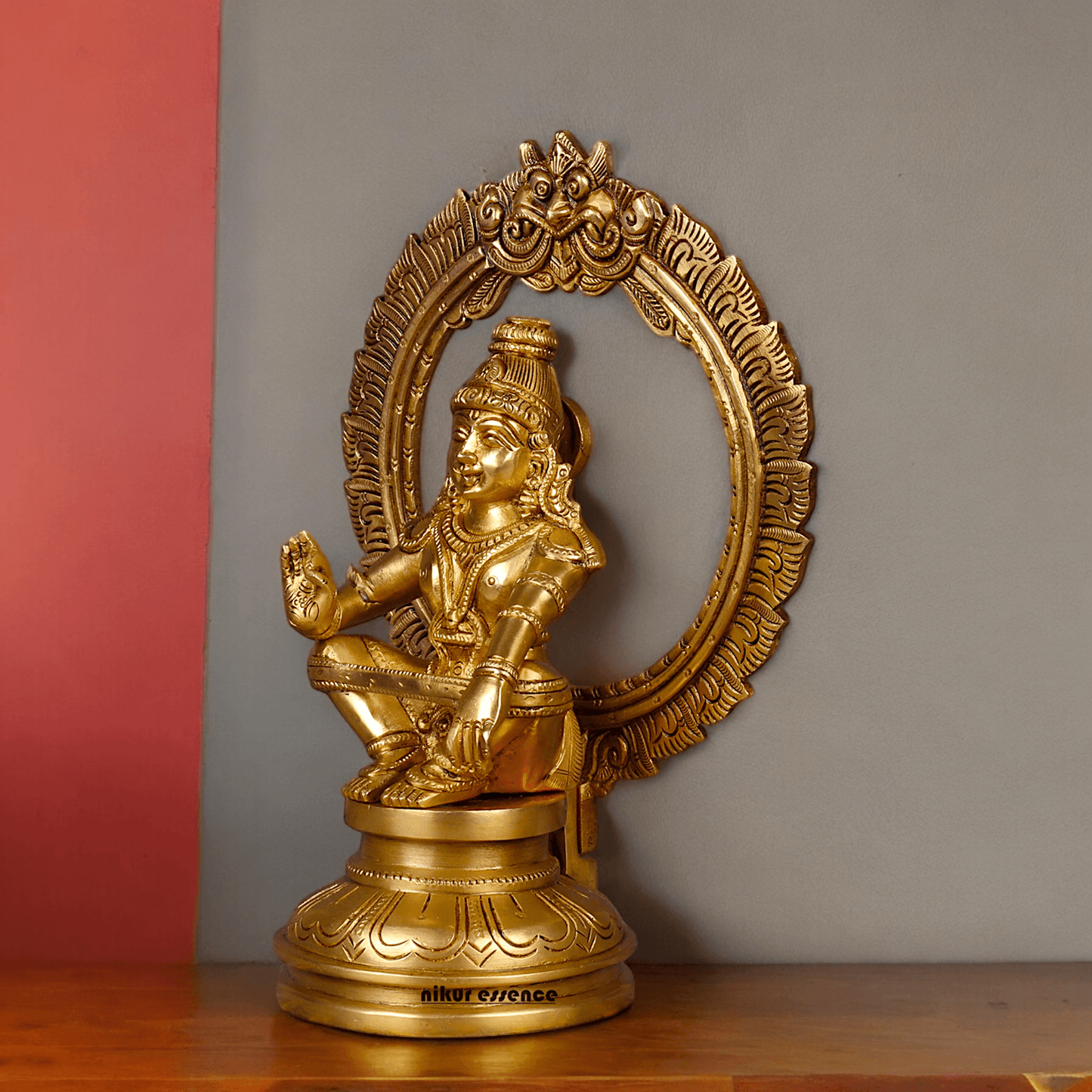 Large Brass ayyappa Swami statue by Nikur Essence - 26.4 cm Nikuressence