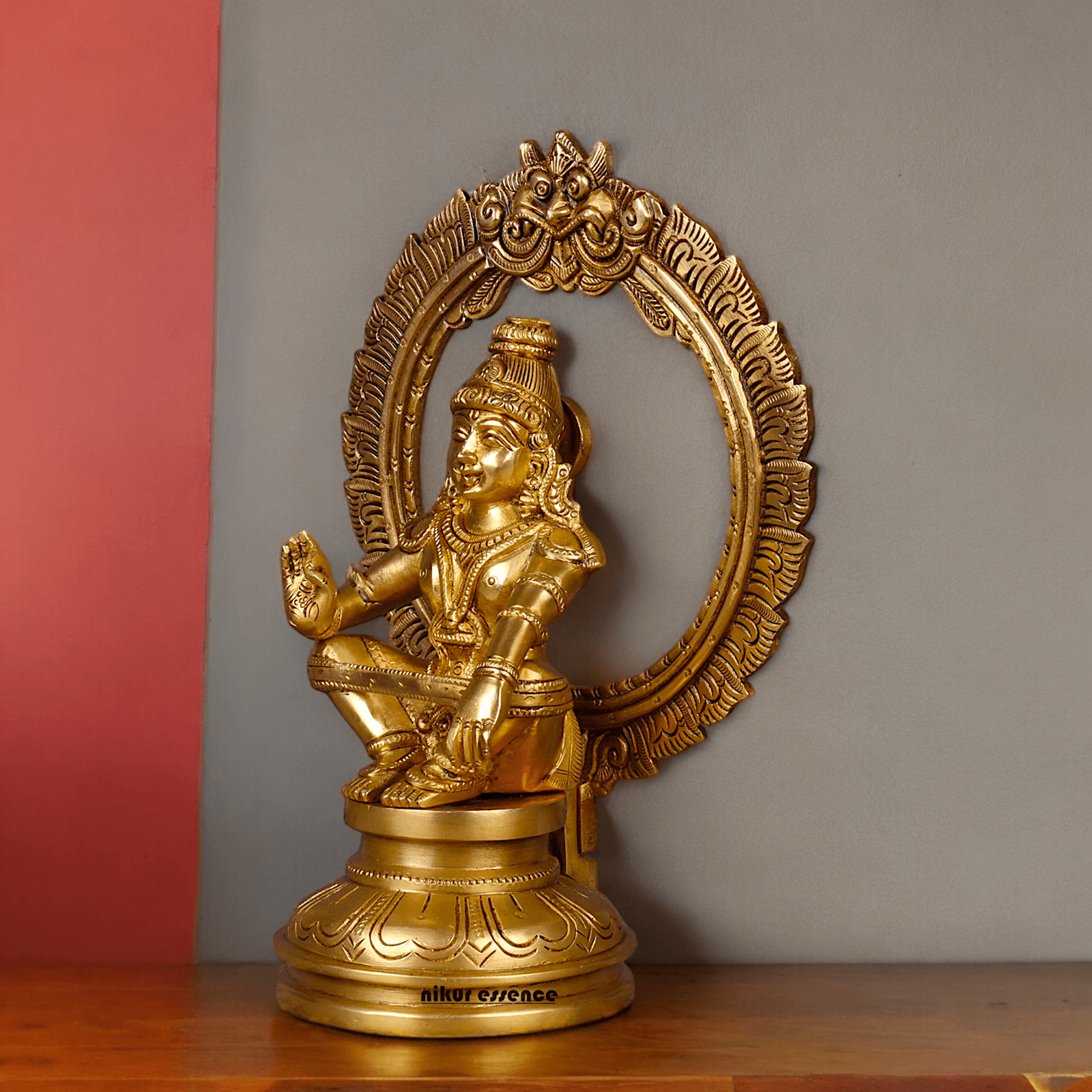 Large Brass ayyappa Swami statue by Nikur Essence - 26.4 cm Nikuressence