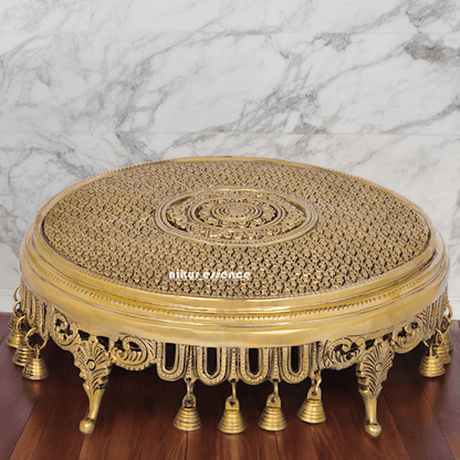 Solid Brass chowki with bells by Nikur Essence - 34.5 cm Nikuressence