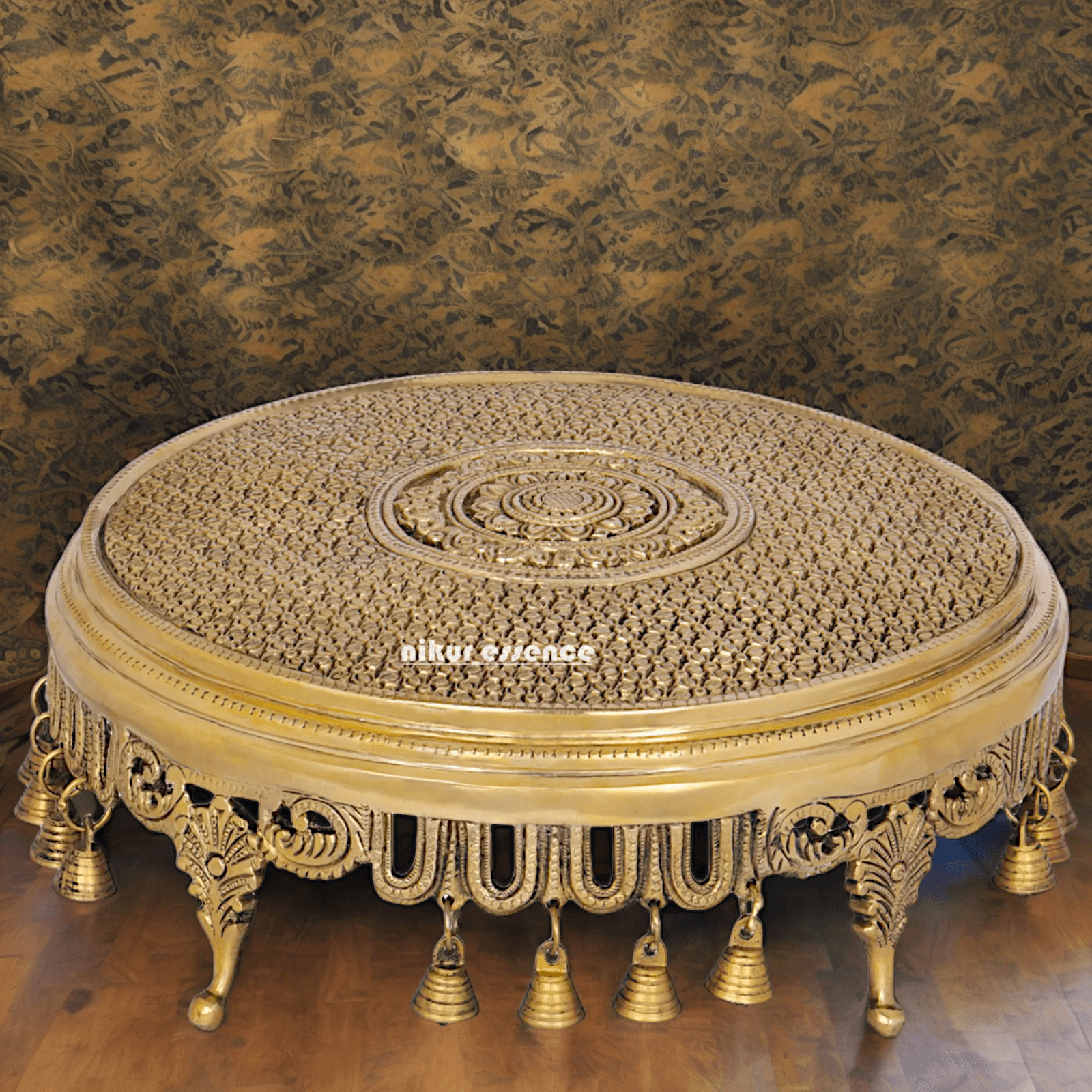 Solid Brass chowki with bells by Nikur Essence - 34.5 cm Nikuressence