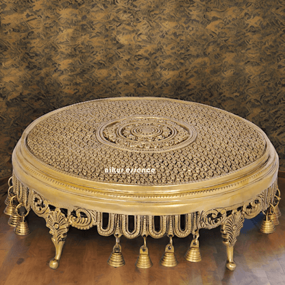 Solid Brass chowki with bells by Nikur Essence - 34.5 cm Nikuressence