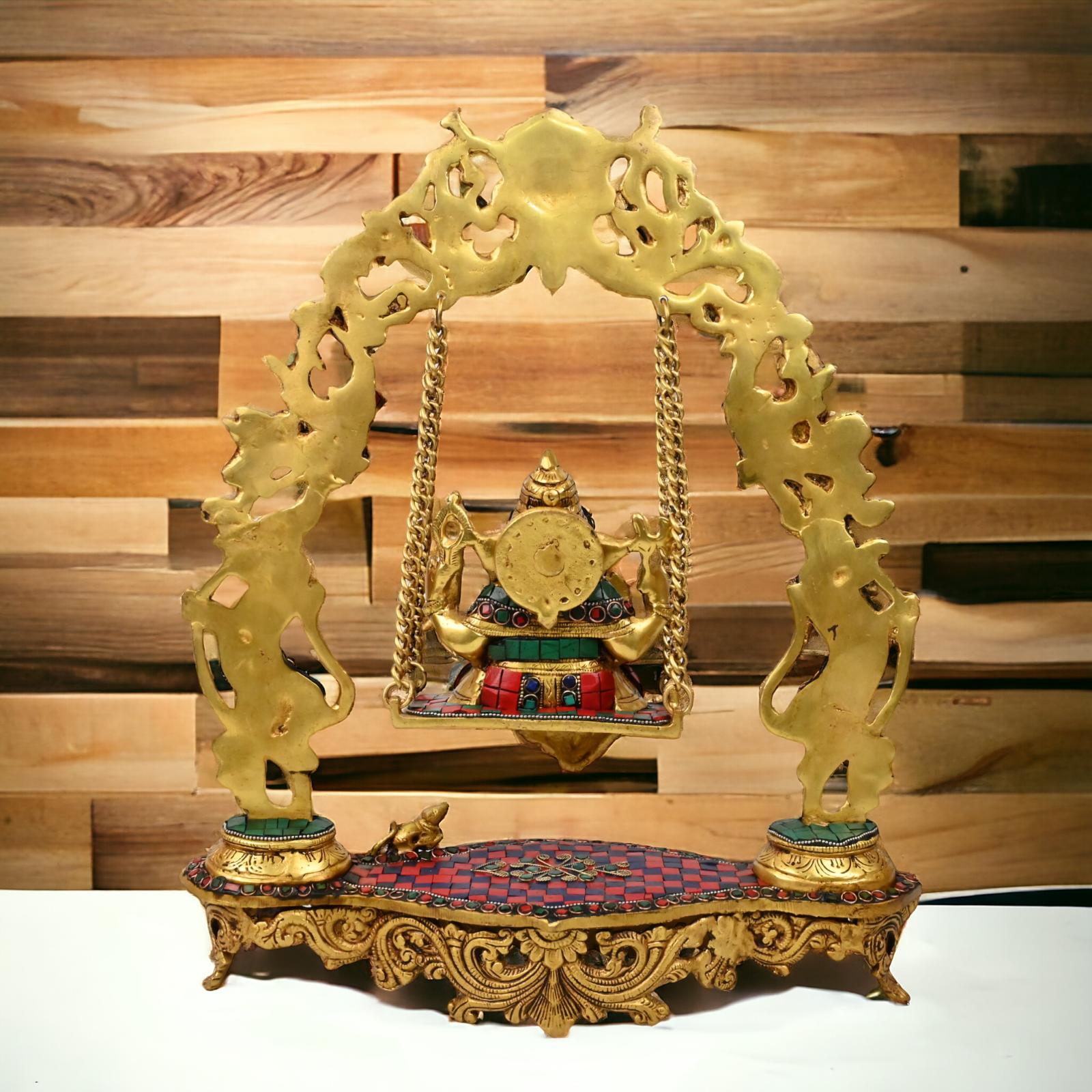 Online Brass ganesh jhula with stone work by Nikur Essence - 45 cm Nikuressence
