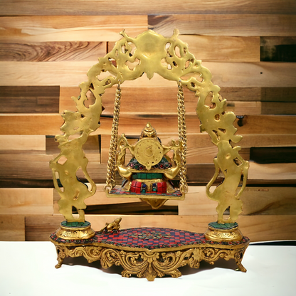 Online Brass ganesh jhula with stone work by Nikur Essence - 45 cm Nikuressence