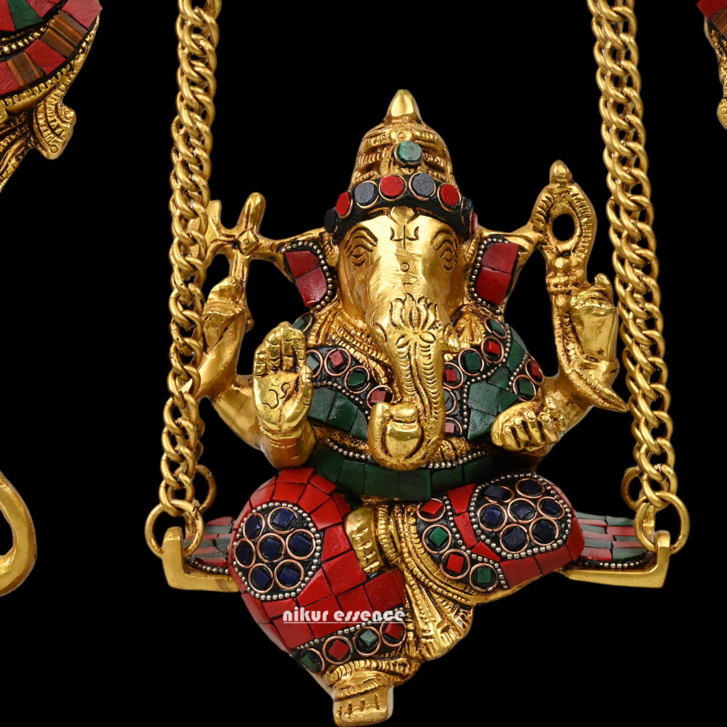 Online Brass ganesh jhula with stone work by Nikur Essence - 45 cm Nikuressence