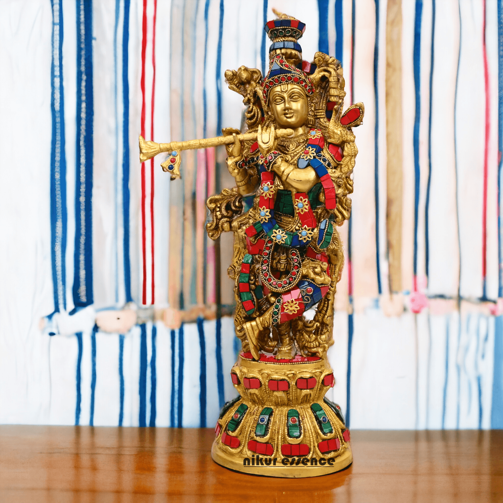 (Copy) Online Brass krishna Murli with stone work by Nikur Essence - 18 Inch Nikuressence