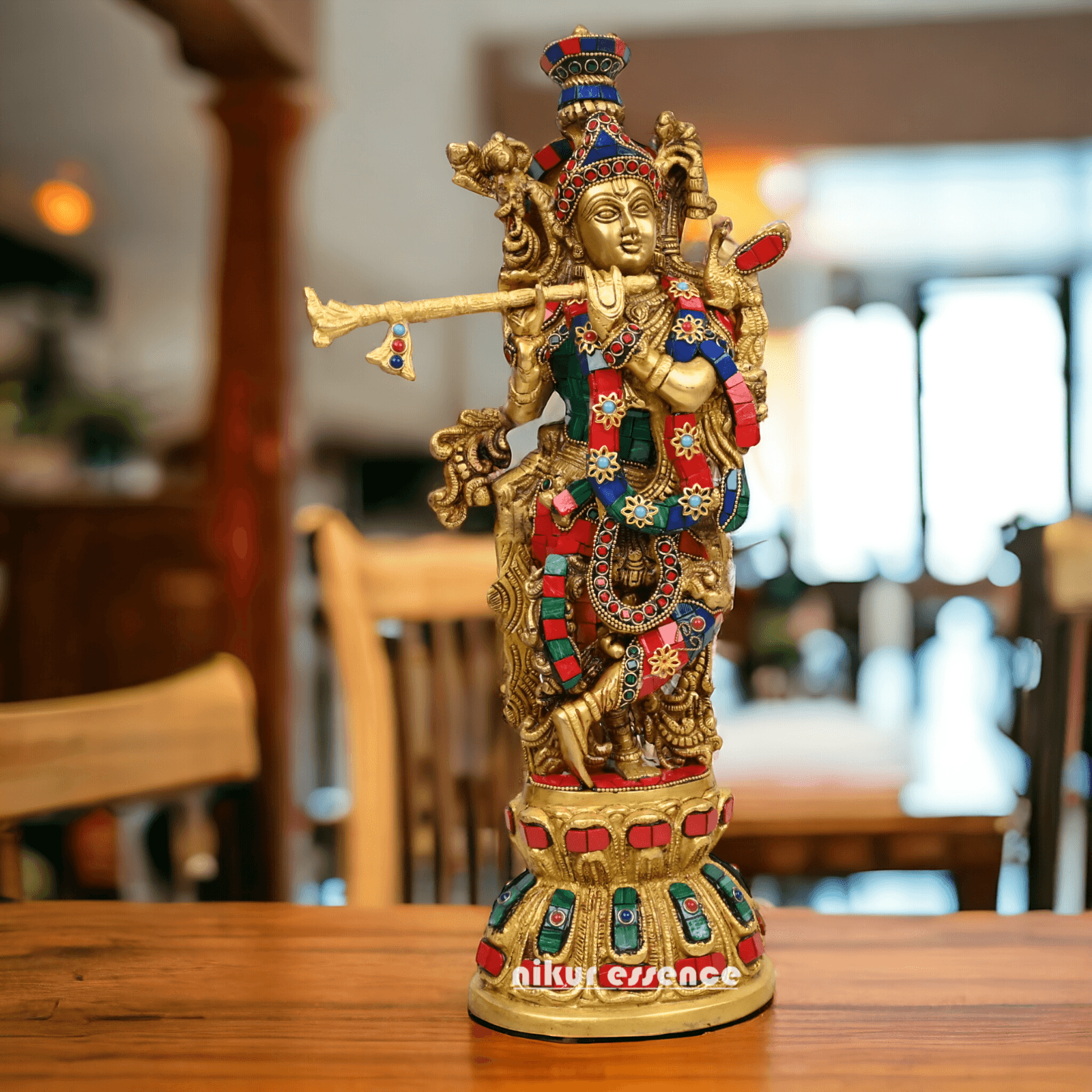 (Copy) Online Brass krishna Murli with stone work by Nikur Essence - 18 Inch Nikuressence