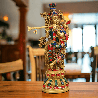 (Copy) Online Brass krishna Murli with stone work by Nikur Essence - 18 Inch Nikuressence