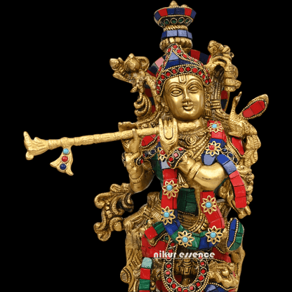 (Copy) Online Brass krishna Murli with stone work by Nikur Essence - 18 Inch Nikuressence