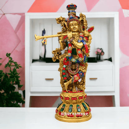 (Copy) Online Brass krishna Murli with stone work by Nikur Essence - 18 Inch Nikuressence