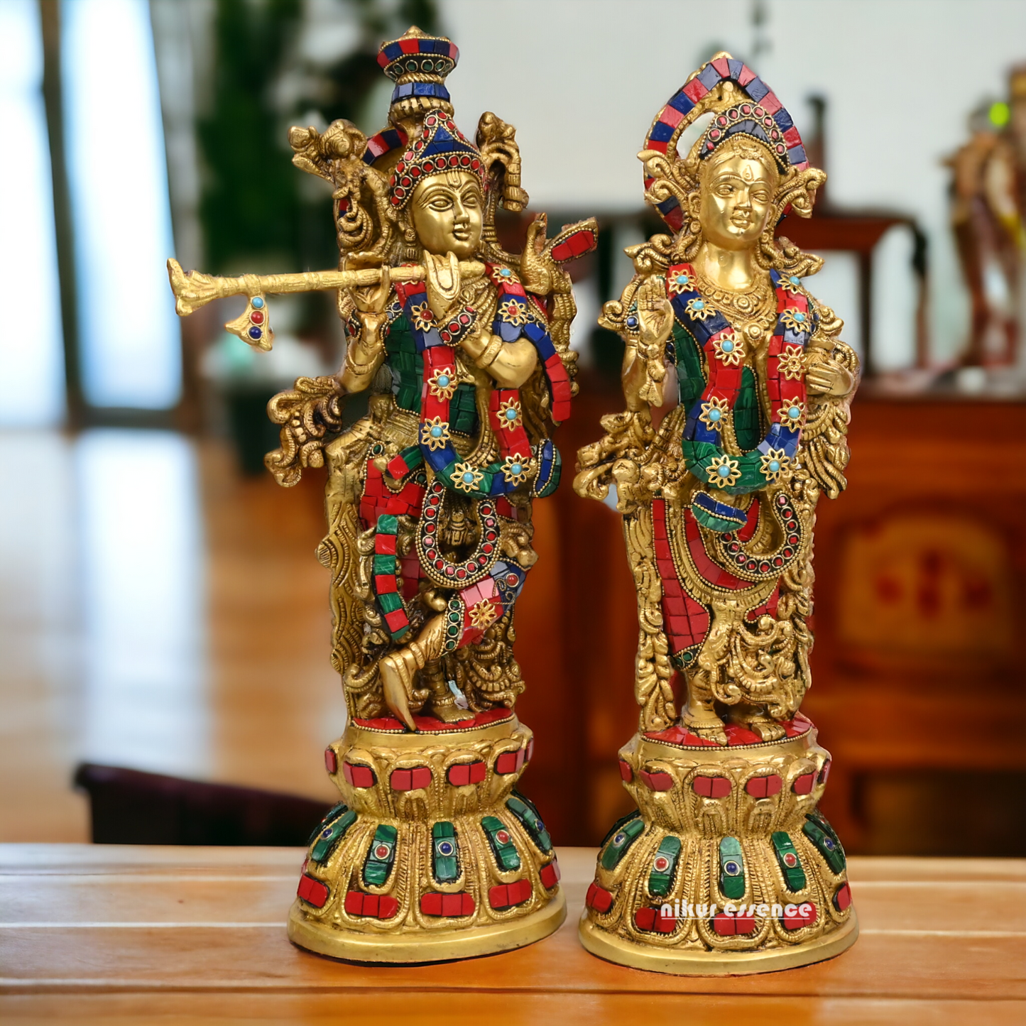 Buy Brass krishna Radha flute with stone work by Nikur Essence - 18 Inch Nikuressence