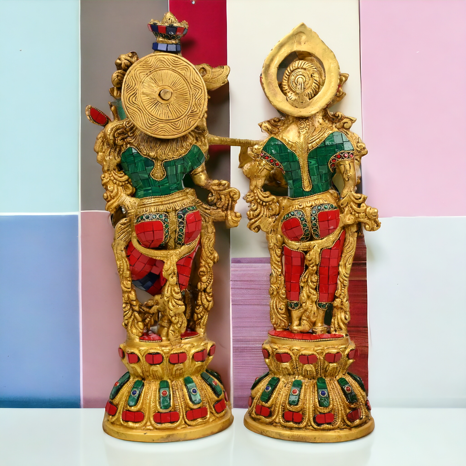 Buy Brass krishna Radha flute with stone work by Nikur Essence - 18 Inch Nikuressence