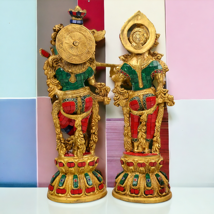 Buy Brass krishna Radha flute with stone work by Nikur Essence - 18 Inch Nikuressence