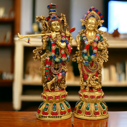 Buy Brass krishna Radha flute with stone work by Nikur Essence - 18 Inch Nikuressence