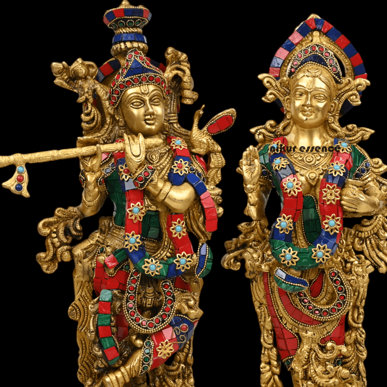 Buy Brass krishna Radha flute with stone work by Nikur Essence - 18 Inch Nikuressence