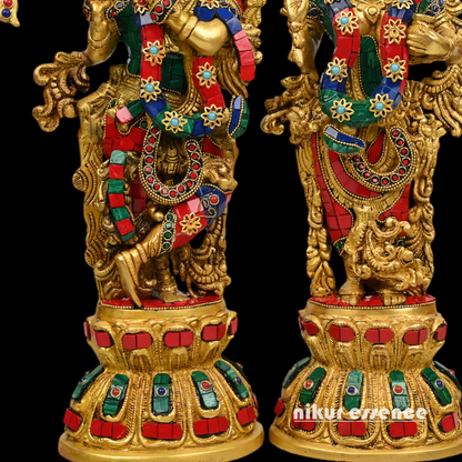 Buy Brass krishna Radha flute with stone work by Nikur Essence - 18 Inch Nikuressence