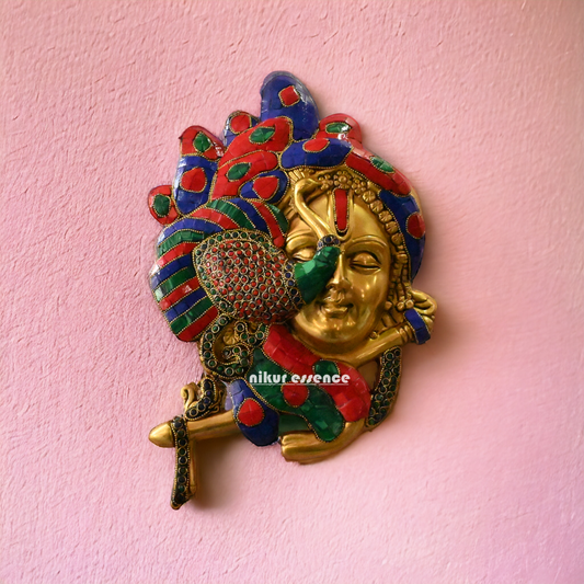 Buy Beautiful krishna flute with stone work Brass wall hanging idol - 35 cm Nikuressence