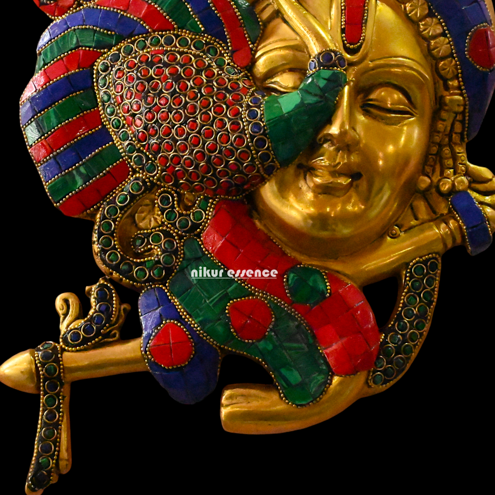 Buy Beautiful krishna flute with stone work Brass wall hanging idol - 35 cm Nikuressence