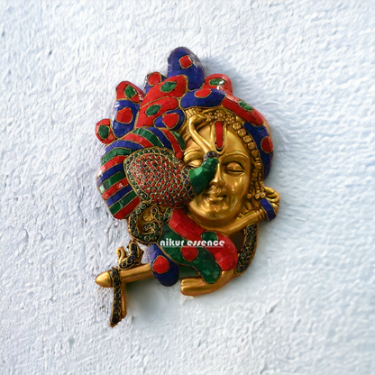 Buy Beautiful krishna flute with stone work Brass wall hanging idol - 35 cm Nikuressence