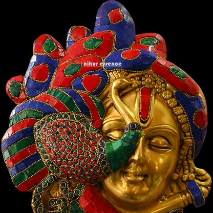 Buy Beautiful krishna flute with stone work Brass wall hanging idol - 35 cm Nikuressence