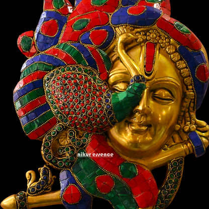Buy Beautiful krishna flute with stone work Brass wall hanging idol - 35 cm Nikuressence