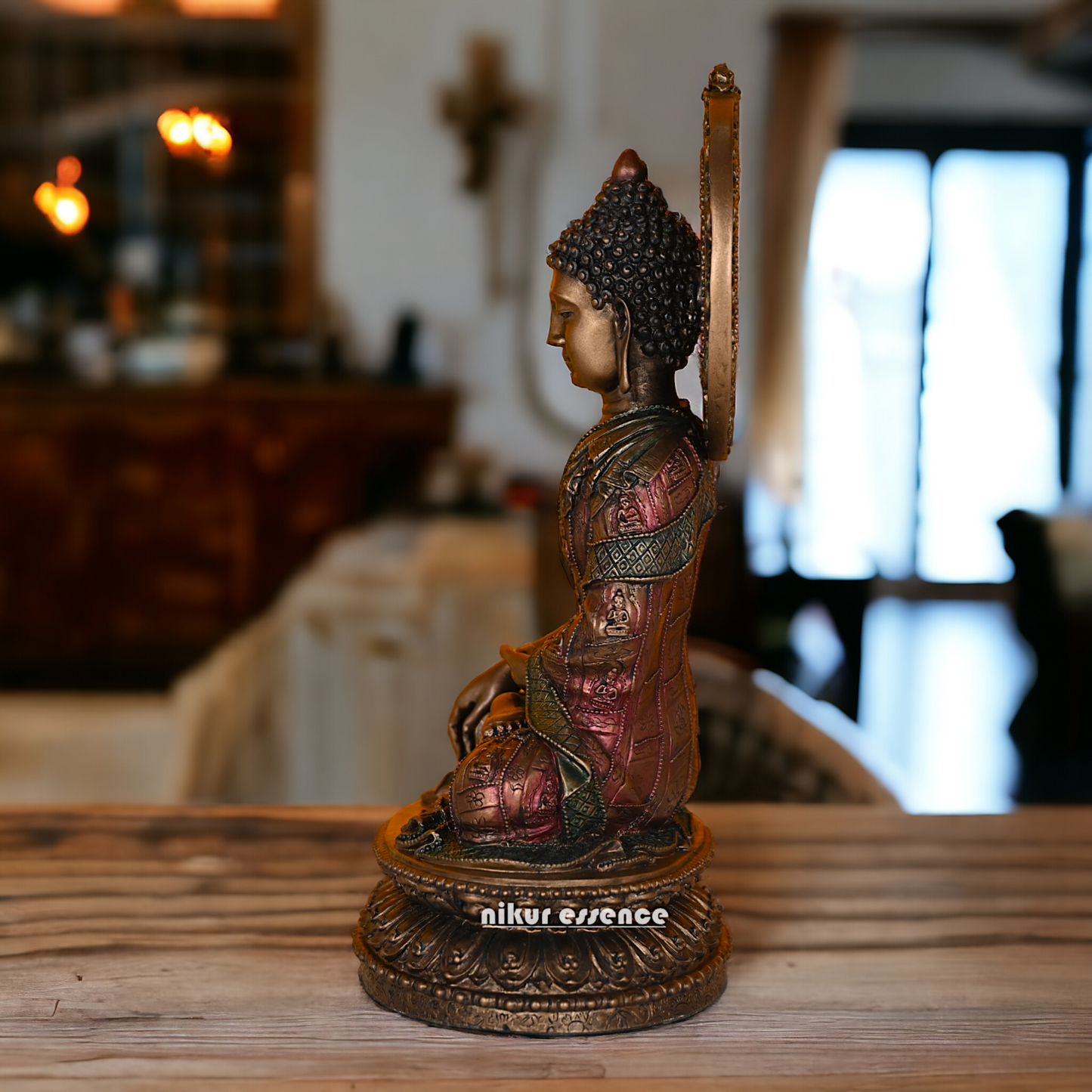 Bronze Buddha Statue with Lotus Base, Handcrafted Meditation Art Piece, 26 cm Tall Nikuressence