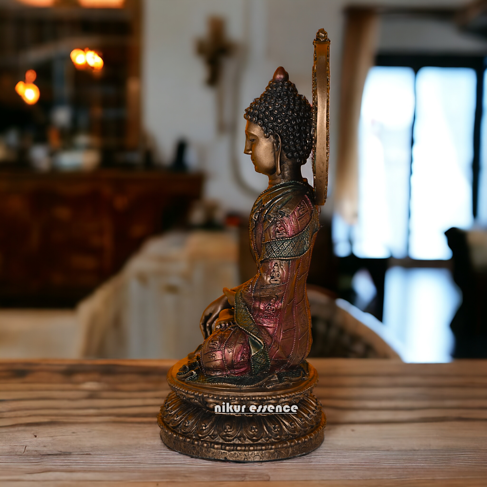 Bronze Buddha Statue with Lotus Base, Handcrafted Meditation Art Piece, 26 cm Tall Nikuressence