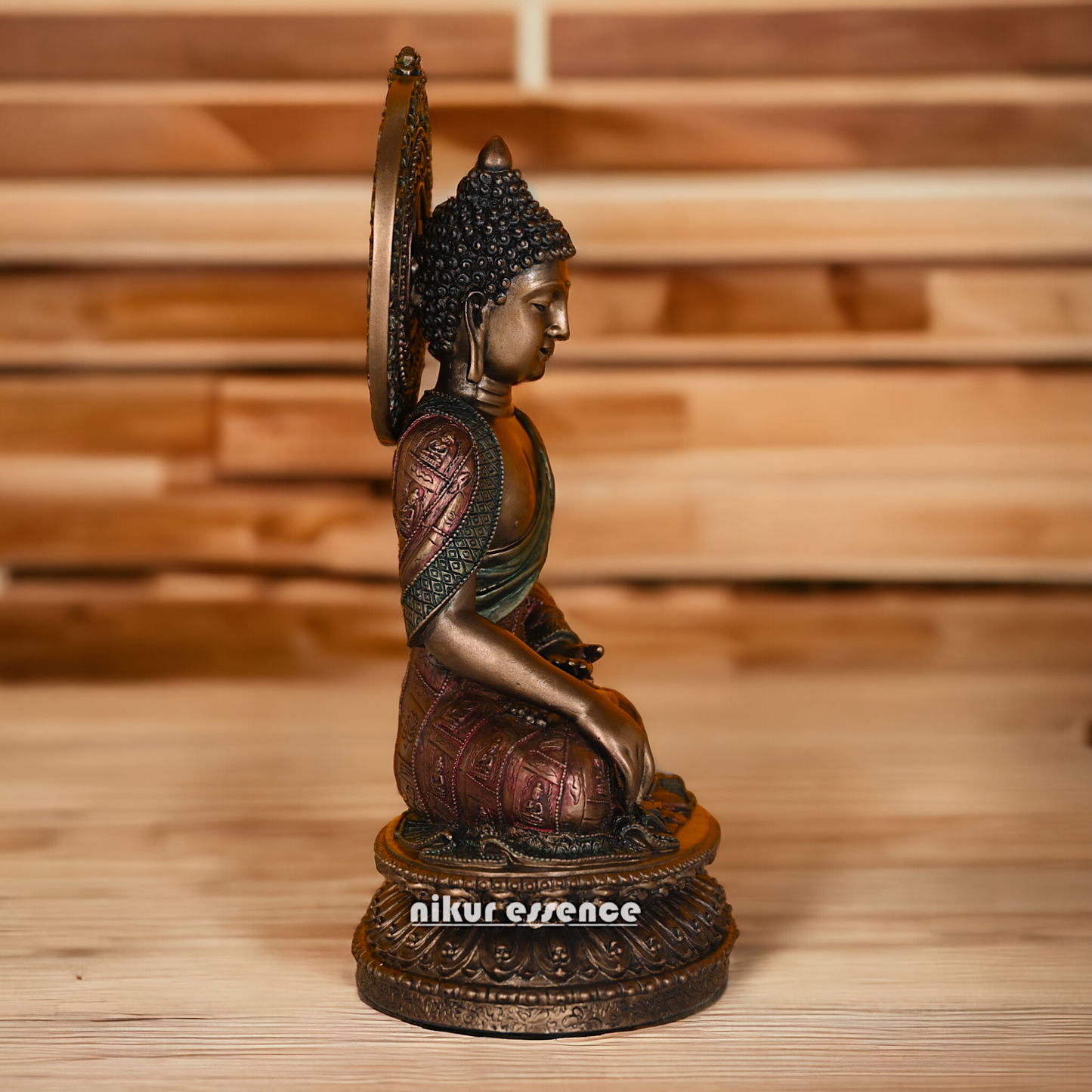 Bronze Buddha Statue with Lotus Base, Handcrafted Meditation Art Piece, 26 cm Tall Nikuressence