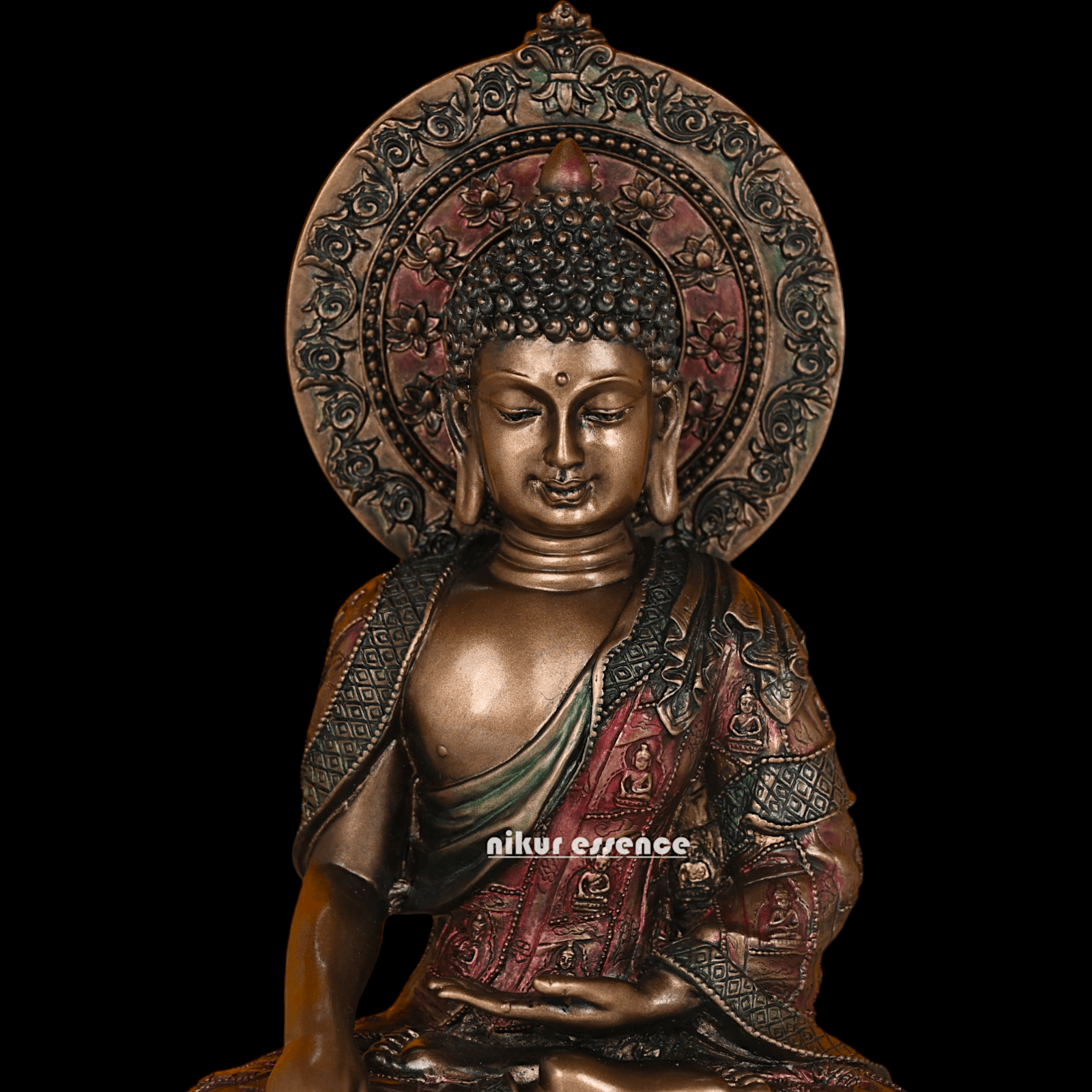 Bronze Buddha Statue with Lotus Base, Handcrafted Meditation Art Piece, 26 cm Tall Nikuressence