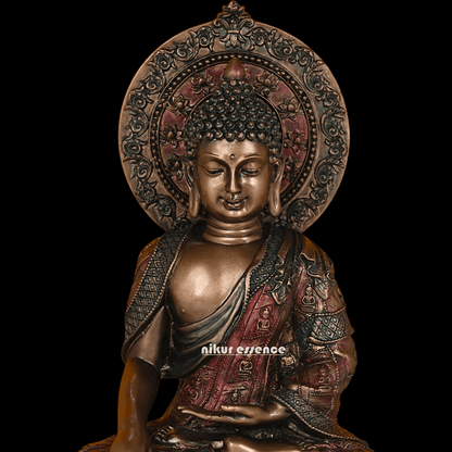 Bronze Buddha Statue with Lotus Base, Handcrafted Meditation Art Piece, 26 cm Tall Nikuressence