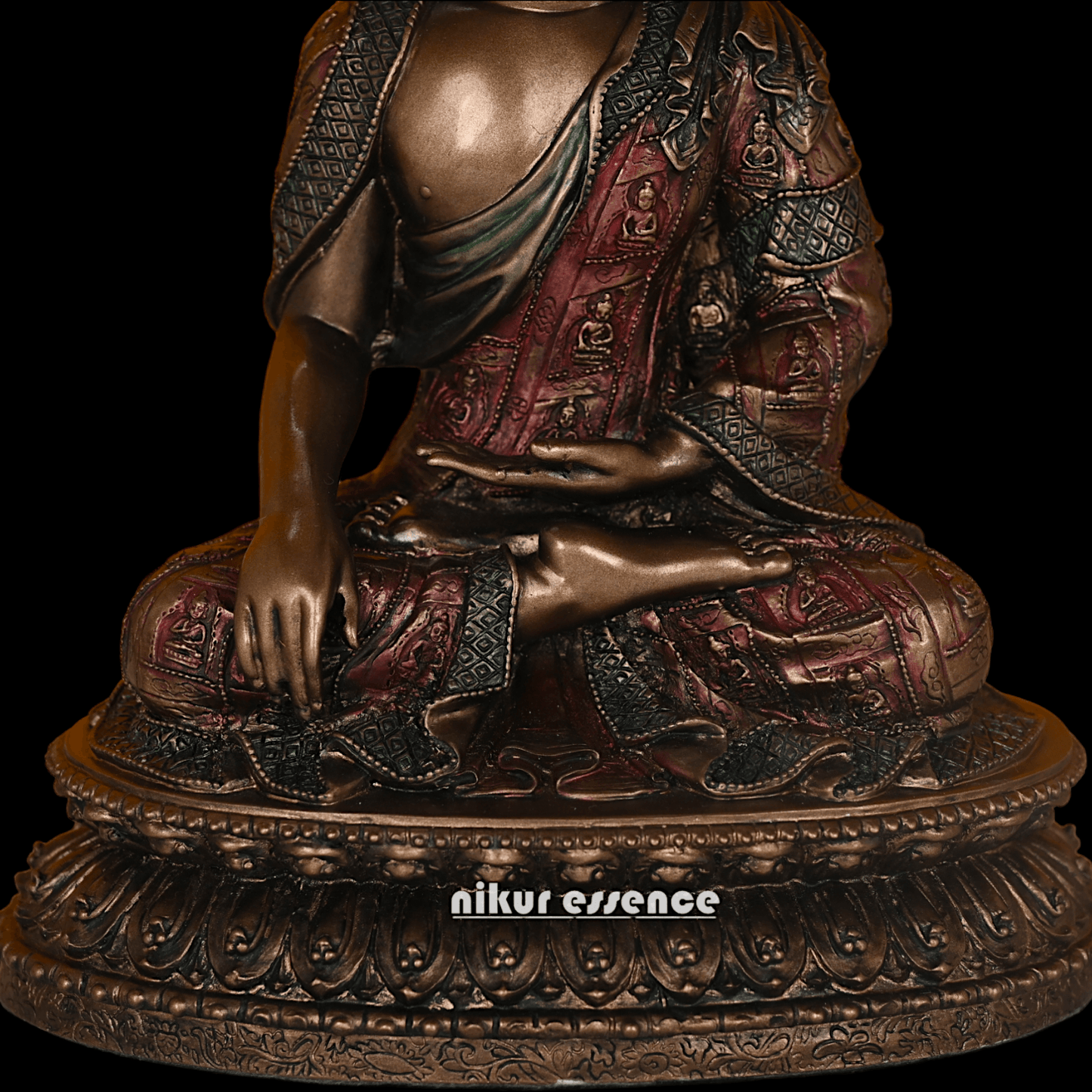 Bronze Buddha Statue with Lotus Base, Handcrafted Meditation Art Piece, 26 cm Tall Nikuressence