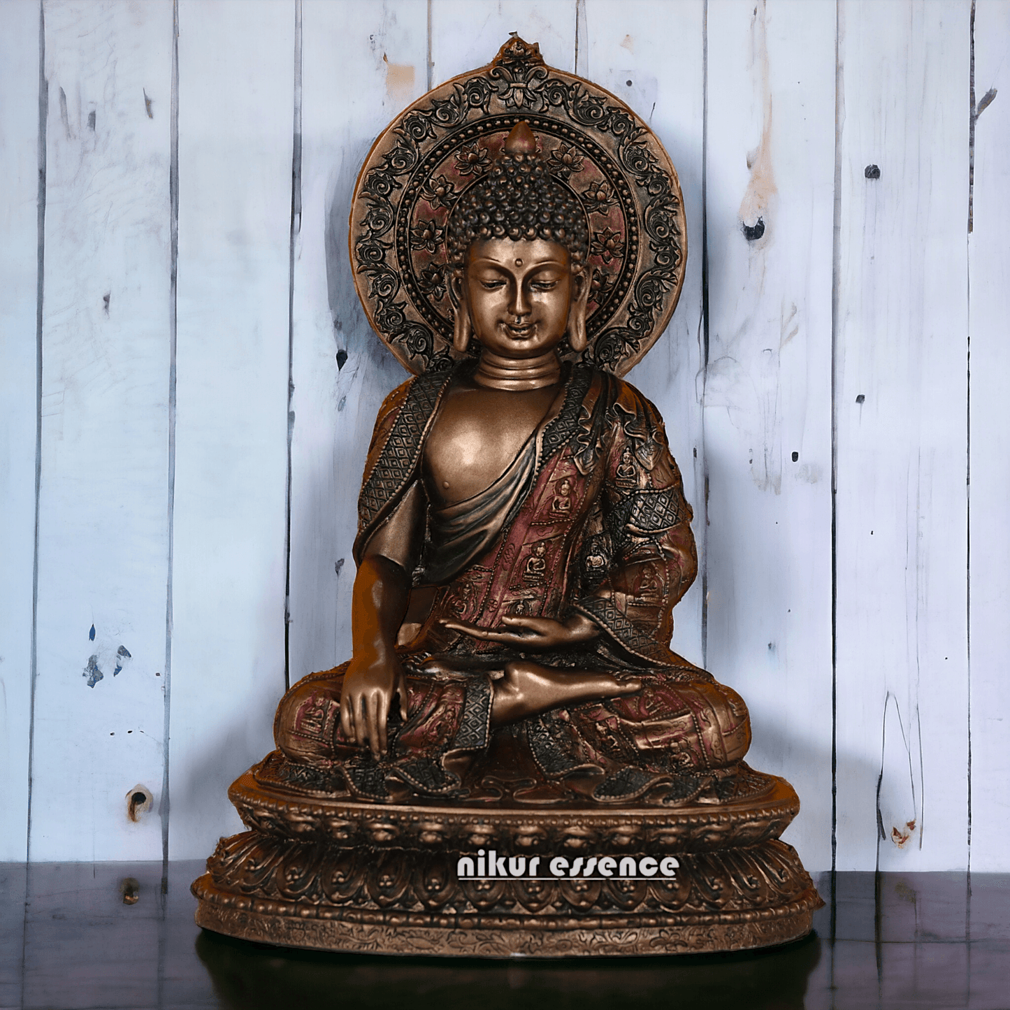 Bronze Buddha Statue with Lotus Base, Handcrafted Meditation Art Piece, 26 cm Tall Nikuressence