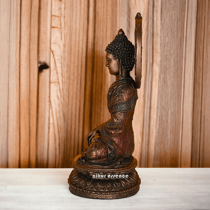 Bronze Buddha Statue with Lotus Base, Handcrafted Meditation Art Piece, 26 cm Tall Nikuressence