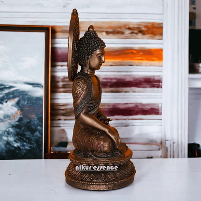 Bronze Buddha Statue with Lotus Base, Handcrafted Meditation Art Piece, 26 cm Tall Nikuressence