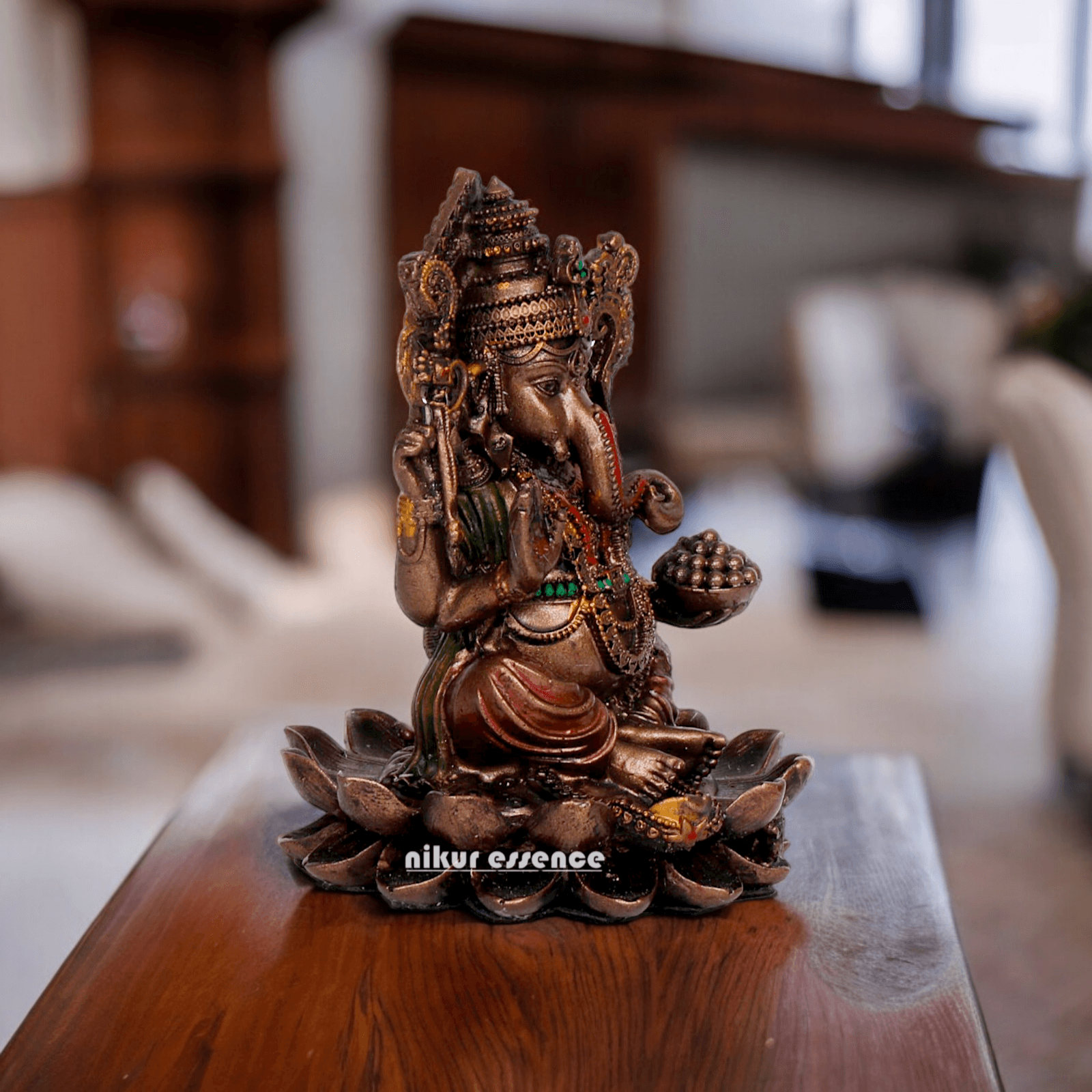 Bonded Bronze Ganesh sitting on lotus Nikur Essence - 4 inch Nikuressence