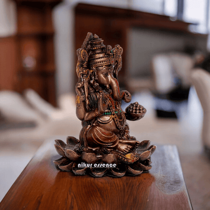 Bonded Bronze Ganesh sitting on lotus Nikur Essence - 4 inch Nikuressence