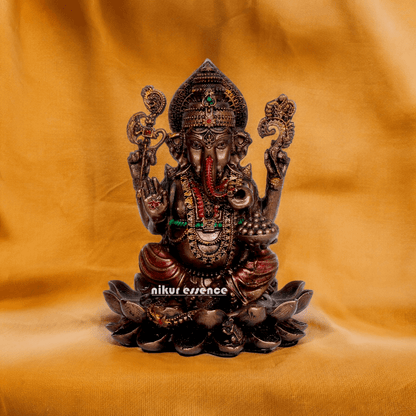Bonded Bronze Ganesh sitting on lotus Nikur Essence - 4 inch Nikuressence