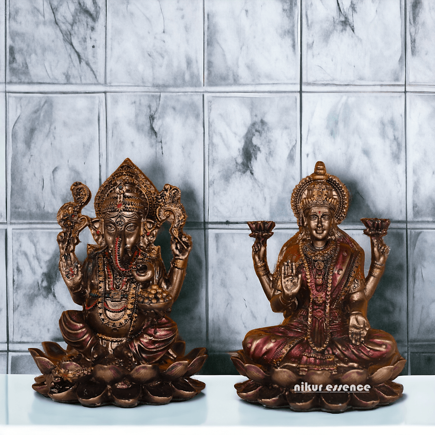 Bronze Shubh Lakshmi Ganesh Pair- 3 inch Nikuressence