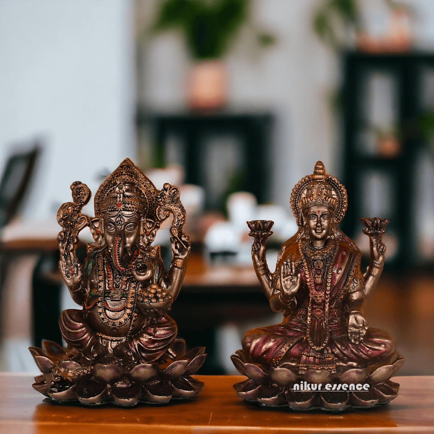 Bronze Shubh Lakshmi Ganesh Pair- 3 inch Nikuressence