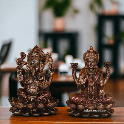 Bronze Shubh Lakshmi Ganesh Pair- 3 inch Nikuressence
