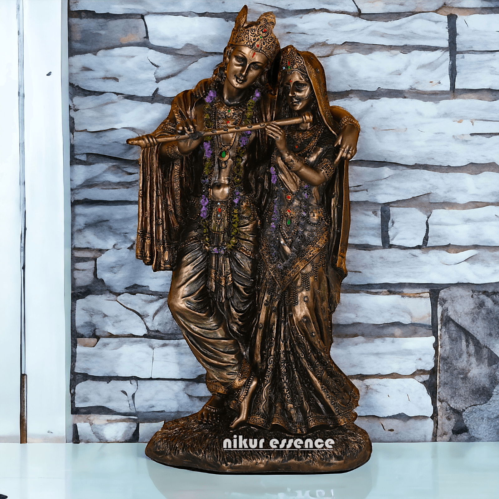 Radha Krishna Statue in Bronze - Handcrafted Indian Art Sculpture for Home Décor and Spiritual Inspiration Nikuressence