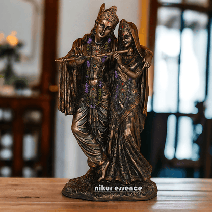 Radha Krishna Statue in Bronze - Handcrafted Indian Art Sculpture for Home Décor and Spiritual Inspiration Nikuressence
