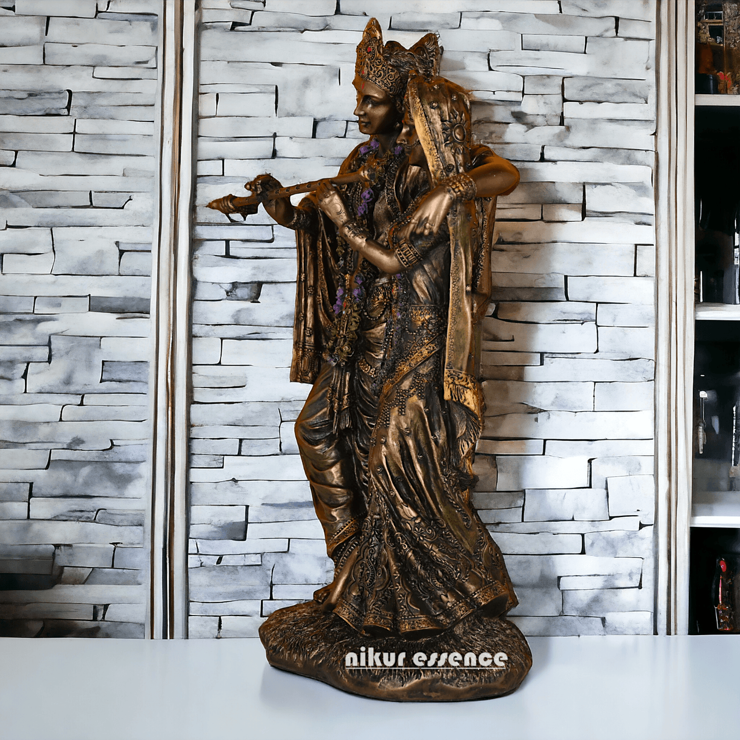 Radha Krishna Statue in Bronze - Handcrafted Indian Art Sculpture for Home Décor and Spiritual Inspiration Nikuressence