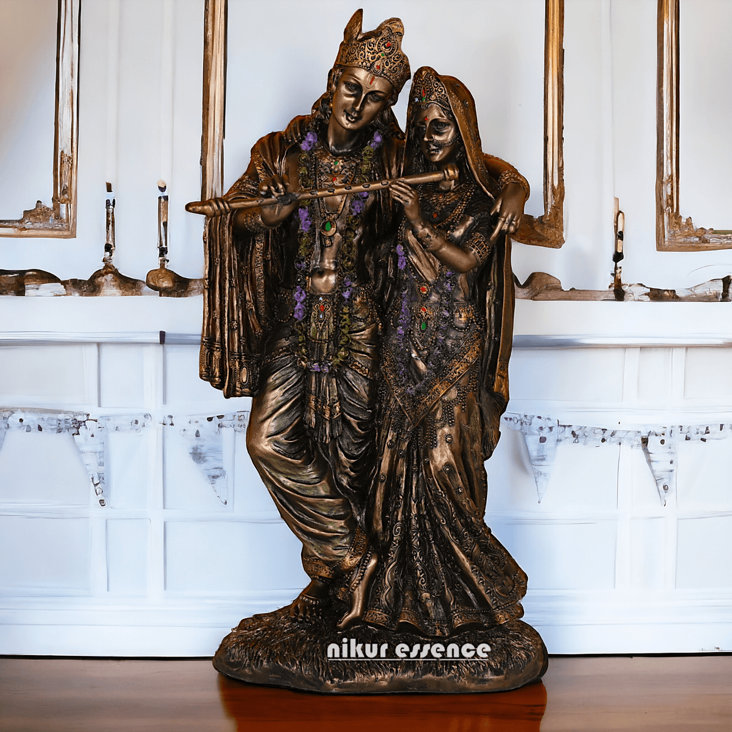 Radha Krishna Statue in Bronze - Handcrafted Indian Art Sculpture for Home Décor and Spiritual Inspiration Nikuressence