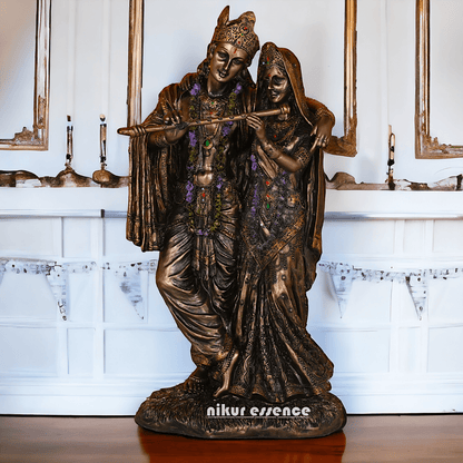 Radha Krishna Statue in Bronze - Handcrafted Indian Art Sculpture for Home Décor and Spiritual Inspiration Nikuressence