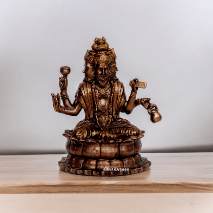 Bonded Bronze Trimurti Idol Depicting Brahma, Vishnu, and Mahesh on Lotus by Nikur Essence - 3.75 Inch Nikuressence