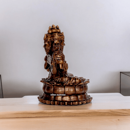 Bonded Bronze Trimurti Idol Depicting Brahma, Vishnu, and Mahesh on Lotus by Nikur Essence - 3.75 Inch Nikuressence