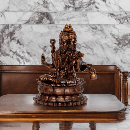 Bonded Bronze Trimurti Idol Depicting Brahma, Vishnu, and Mahesh on Lotus by Nikur Essence - 3.75 Inch Nikuressence