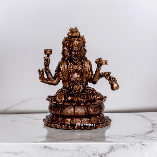Bonded Bronze Trimurti Idol Depicting Brahma, Vishnu, and Mahesh on Lotus by Nikur Essence - 3.75 Inch Nikuressence