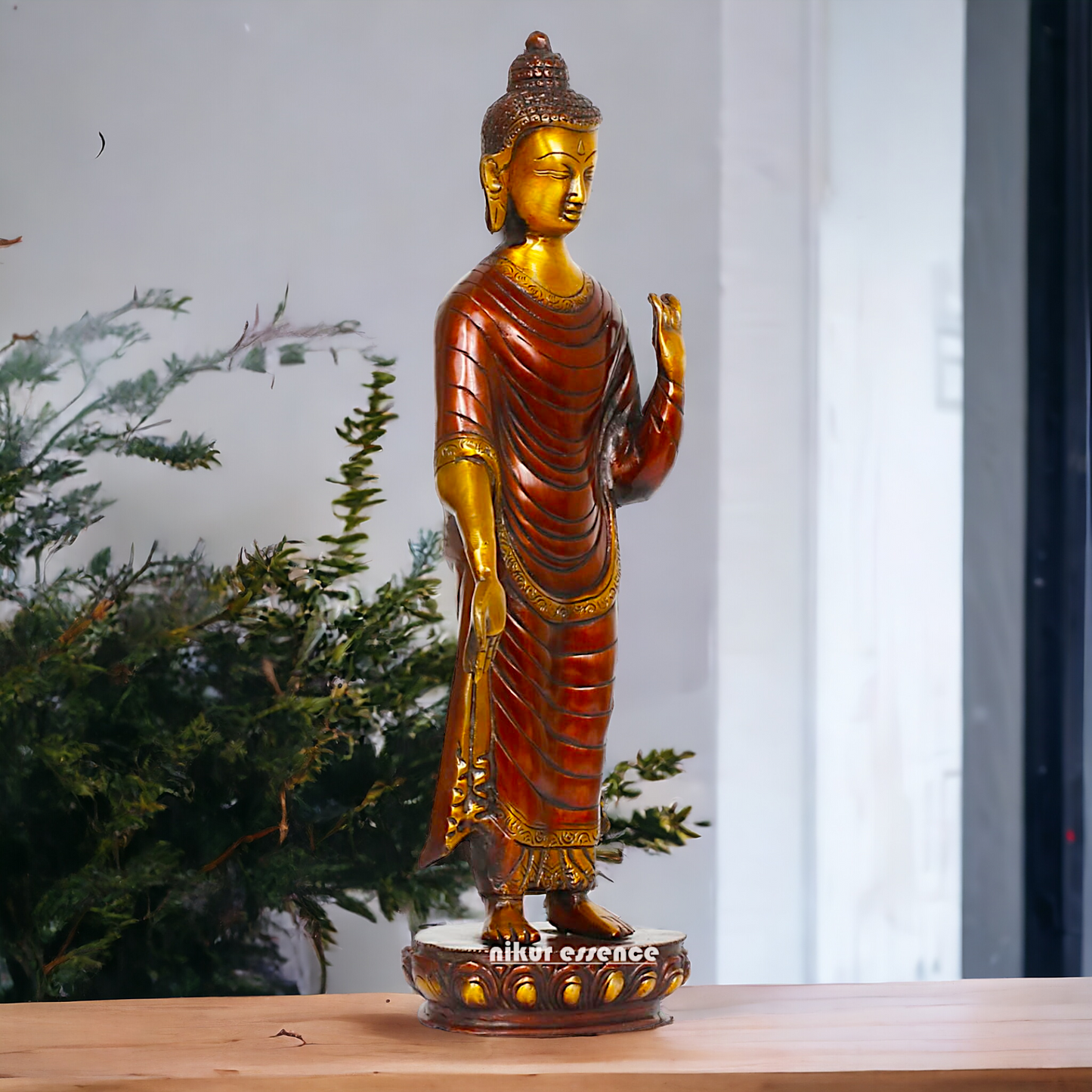 Buy Tibetan Buddhist Standing Lord Buddha Brass Statue , 15 Inches Tall for home Nikuressence